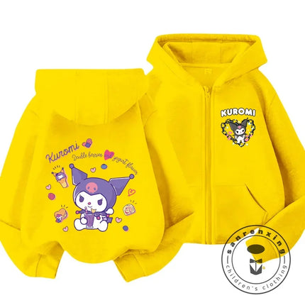 Kids Girls Kuromi Anime Hoodies Long Sleeve Sweatshirts Children Autumn and Winter 3 14 Years Old Cartoon Casual Hooded Tops