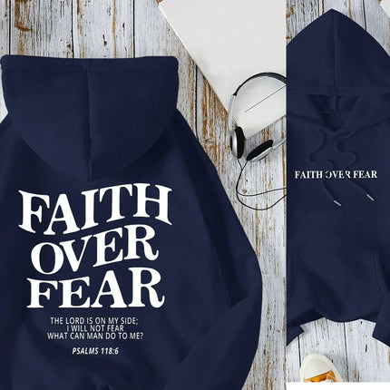 Women Cotton Long-sleeved Hoodie Printed Loose-Fitting Casual Sweater The Master Of Faith Over Fear Is My Partner Autumn Hooded