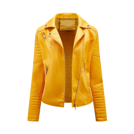 Spring and Autumn short women's leather jacket, Slim lapel biker suit, oblique zipper jacket women's coat