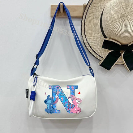Stitch Fashion Nylon Shoulder Bag for Women Cartoon Letter A-Z Printed Crossboby Bags Girls Portable Simple Zipper Handbag Gifts