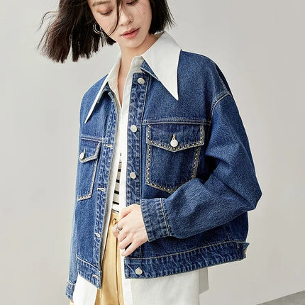 SENTUBILA Embroidery Cotton Denim Jackets for Women 2025 Spring Casual Short Denim Coat Female Long Sleeve Outerwear W43W56028