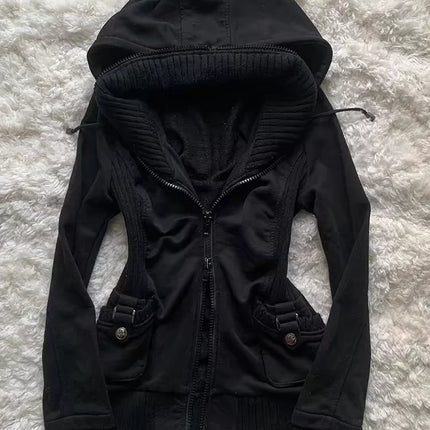 Essential brown fur collar hooded short jacket in Europe and America in autumn and winter Y2K fashionable versatile super warm