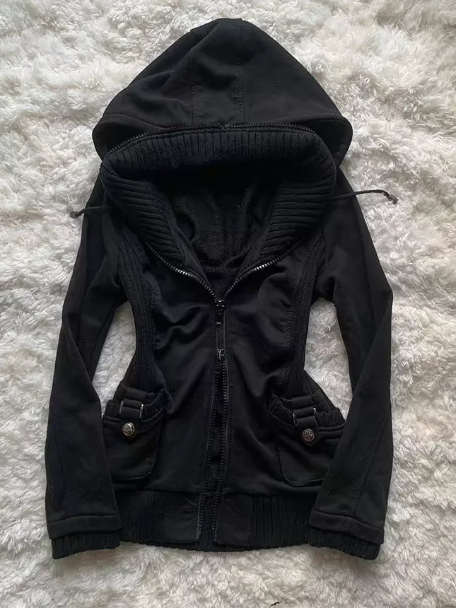 Essential brown fur collar hooded short jacket in Europe and America in autumn and winter Y2K fashionable versatile super warm