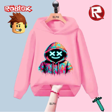 Kids Hoodie with Roblox Graffiti Design, Neon X - Eyes Smile Graphic, Colorful Drip - Paint Style, Fashion Streetwear for Boys