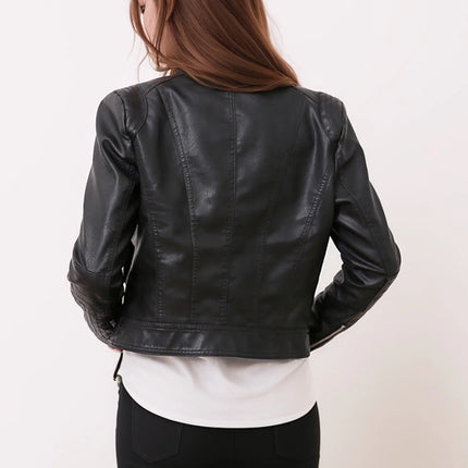 Women PU Leather Jacket Outwear Zipper Outfit Spring Autumn Fashion Short Female Bike Coat