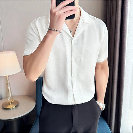 New Chinese Jacquard Shirt Luxury Men Elegant Print Slim Fit Casual Prom Social Shirts High Quality Summer Short Sleeved Tuxedo