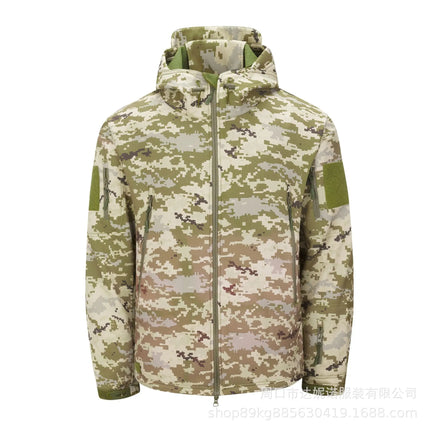 Thickened Shark Skin Soft Shell Jacket Camouflage Tactical Coat Fleece Lined Hooded Outdoor Skin Clothes Men's Fashion