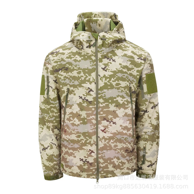 Thickened Shark Skin Soft Shell Jacket Camouflage Tactical Coat Fleece Lined Hooded Outdoor Skin Clothes Men's Fashion