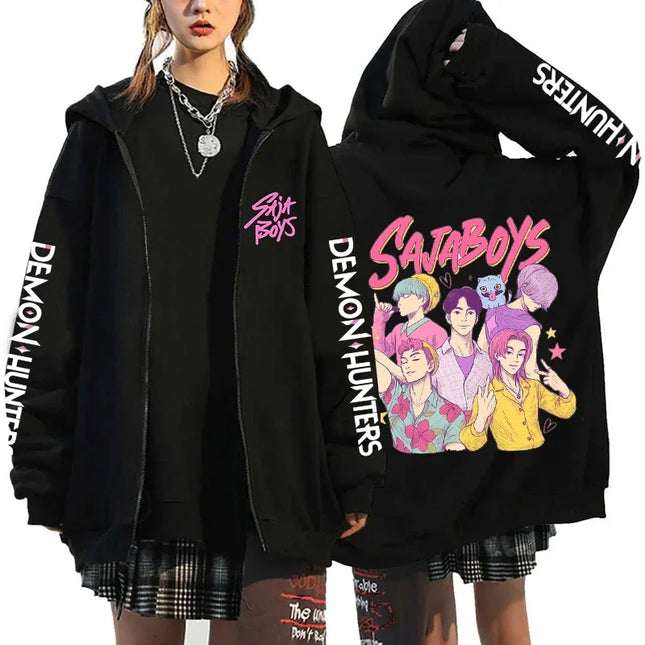 Hot Kpop Demon Hunters Saja Boys Zipper Hoodies Men Women Fall/Winter Fashion Zip Hoodies Casual Personality Hooded Sweatshirt