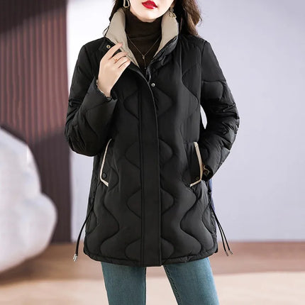 Winter Coat Women Fashion Down Cotton Hooded Jacket Casual Loose stand collar Solid Warm Thick Outwear Parka