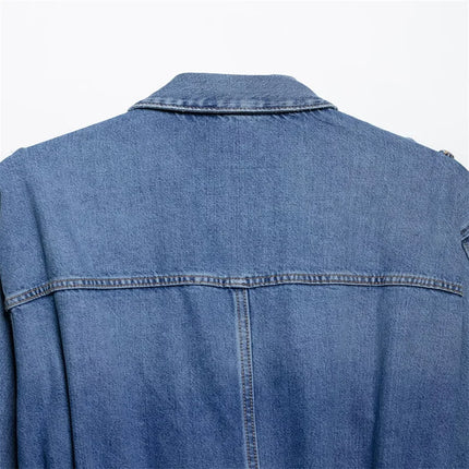 Summer Women's Belt Denim Jacket 2025 New Fashion Casual Loose Long Sleeve Jacket Elegant Women's Outerwear