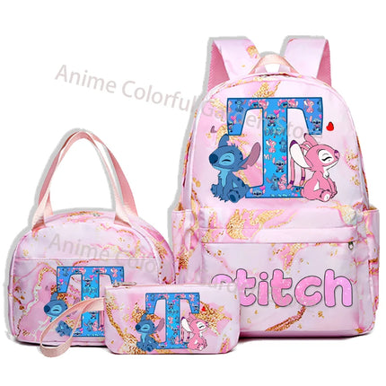 3pcs Disney Stitch Backpack Pencil Case Lunch Bag Set Students Fashion Schoolbag Pen Bag Bento Pouch Suit Anime School Supplies
