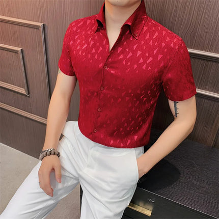 2024 Summer Fashion Printed Shirts High Quality No Ironing Slim Fit Short Sleeve Social Formal Shirt Club Outfits Tuxedo 4XL-M