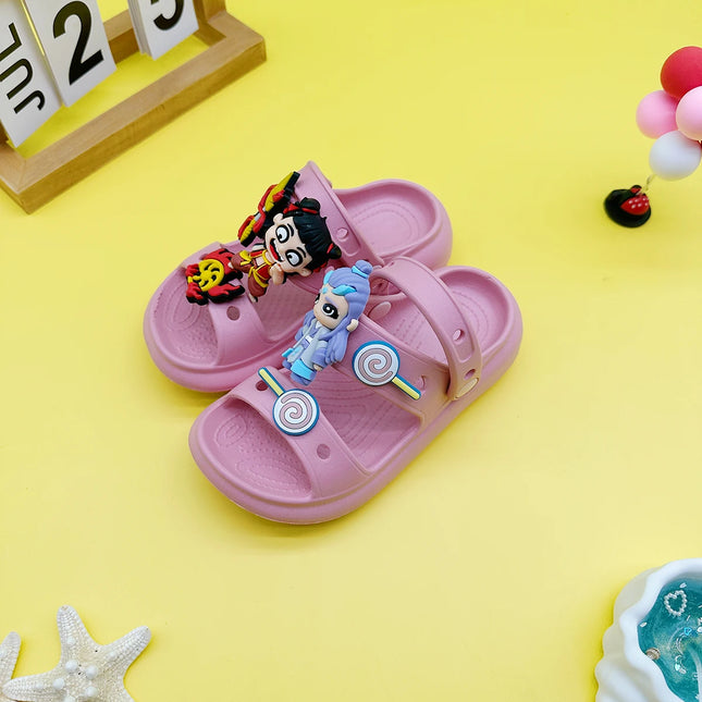 Fashion Popular Cartoon Nezha Bing Slippers New Flats Bottom Boys and Girls Non-Slip Soft Bottom Sandals 811