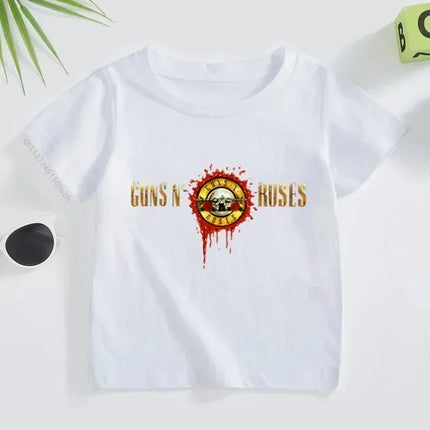 Rock Printed T-shirt Summer Rock Band Gun N Roses Children's Tshirt Boys Girls Kpop Music Short Sleeve Tops Kids Casual Clothes