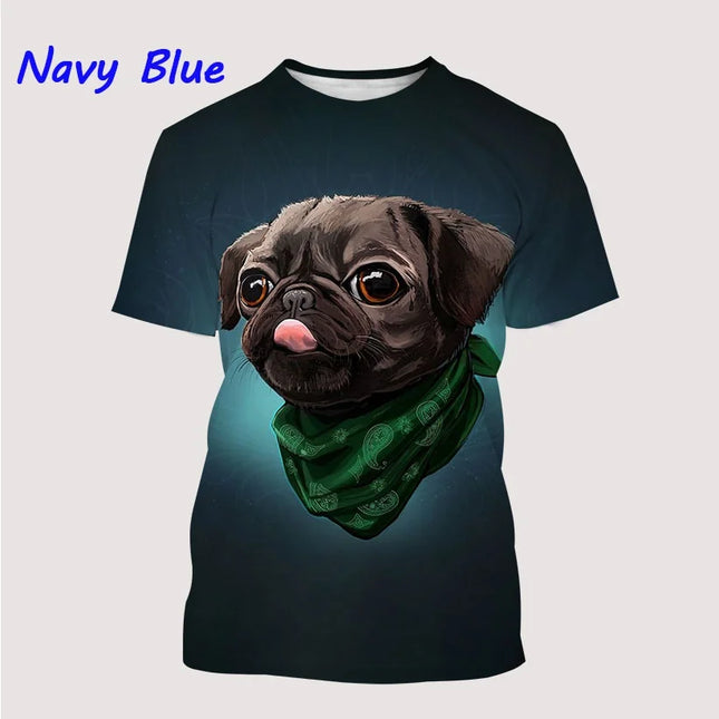 New Men's Cool T-Shirt Dog Pug 3D Printed Short-sleeved Shirt Fashionable Casual T Shirts Tops Animal T-Shirt XS~5XL