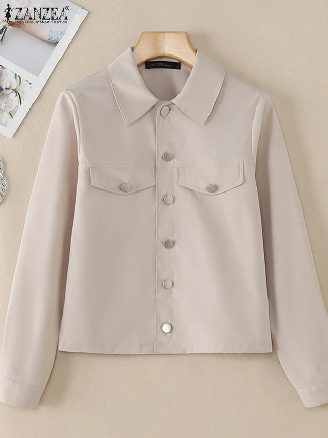 ZANZEA Women Daily Outerwear Long Sleeve Work Wear Casual Solid Color Coats Button Up 2025 Spring Turn-down Collar Thin Jackets