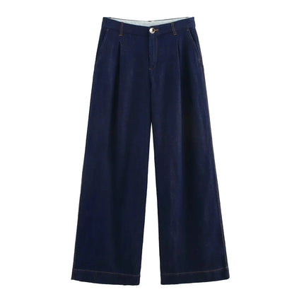 TRAFZA Vintage Casual Chic Women Cowboy Suit Single Breasted Loose Jackets Long Pants Fashion 2025 Spring Summer Denim Suits