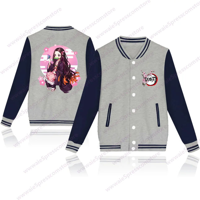 Women's Cute Anime Kamado Nezuko Harajuku Sweatshirt Fashion New Kamado Nezuko Baseball Jersey Jacket Top
