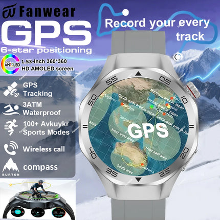 Fanwear New Watch GT5 Pro Smart Watch Men HD AMOLED Sapphire Screen GPS Tracker BT Call Health Waterproof Smartwatch Heart Rate