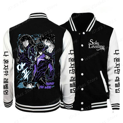 Solo Leveling Sung Jinwoo Print Baseball Jacket Men Women Fashion Street Style Coat Tops Anime Solo Leveling Anime Jacket