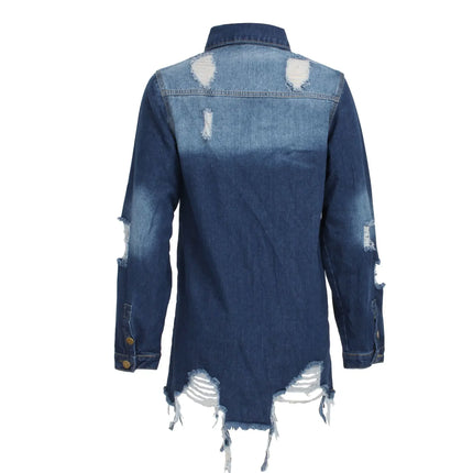Women Jeans Jackets Spring Summer Ripped Denim Vintage Casual Denim Jacket Long Sleeve Female Chic Coat Streetwear 2024