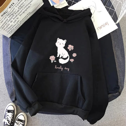 Unisex Fox And Flower Hoodies Anime Clothes Spring/Autumn Women Kawaii Sweatshirt Vintage Hoodie Harajuku Oversized Tracksuit