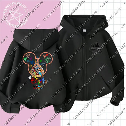 2025 Disney Minnie Mouse Girl Cartoons Kawaii Girl Clothes zipper Hoodie Boy Children Top Caricature Fashion Disneyland Trip