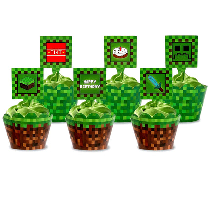 24/48pcs Minecrafte steve Diamond sword Decoratio Disposable Paper Cups cake card enderman Birthday Party Tableware Cake Cup Toy