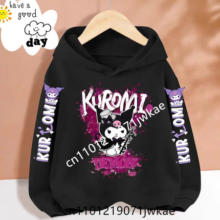 Cartoon Peripheral Pullover 3-12 Year Boys and Girls Hoodie The Spring and Autumn New Pattern Children's Kuromi Black Hoodies