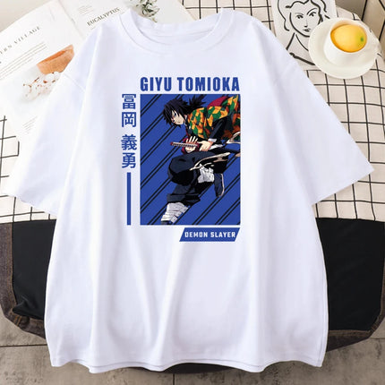 Giyu Tomioka Anime Demon Slayer Prints Women Cotton T-Shirts Personality Trend Casual Short Sleeve All-math Oversize Man Clothes
