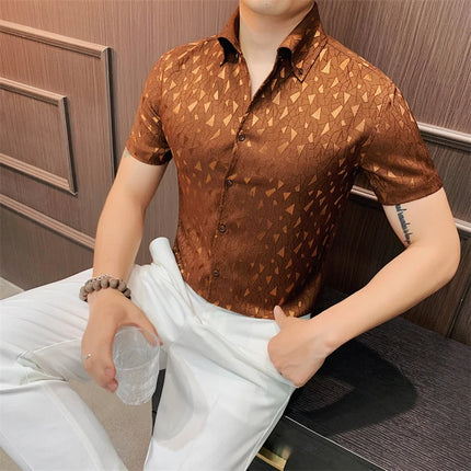 2024 Summer Fashion Printed Shirts High Quality No Ironing Slim Fit Short Sleeve Social Formal Shirt Club Outfits Tuxedo 4XL-M