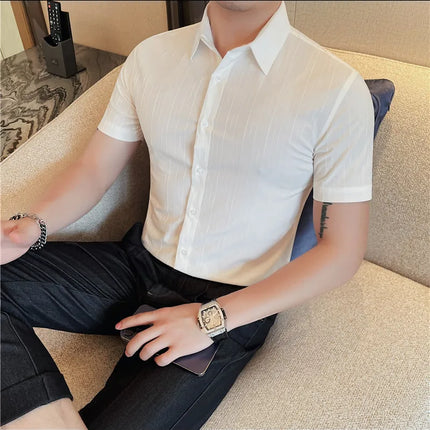 Plus Size 4XL-M Luxury Summer Fashion Striped Shirts Men's Short Sleeved Slim Fit Casual Business Shirt 2024 New Club Outfits