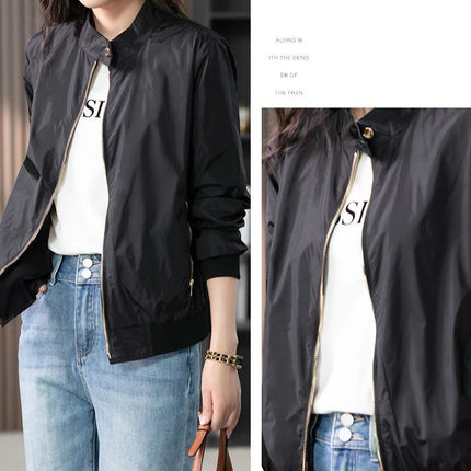 Baseball Aviator Coat Woman Zip-up Black Spring Autumn Plain Bomber Jacket for Women 2025 Trend Fashion High Quality Long Sleeve
