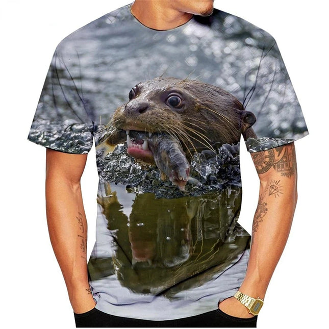 Cute Otter Graphics T Shirts Summer Fashion Short Sleeve Funny 3D Animals Printed Men Women T-shirts Casual Loose Harajuku Tees