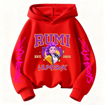 2025 KPop Devil Hunter Cartoon Girl Boy Hooded Sweatshirt Kawaii Children's Korean Wave Casual Fashion Top