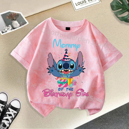Disney Stitch Tie-dye T-shirts for Children Anime Cartoon Number Printed Short Sleeved Shirt Boys Girls Summer Fashion Top Gifts