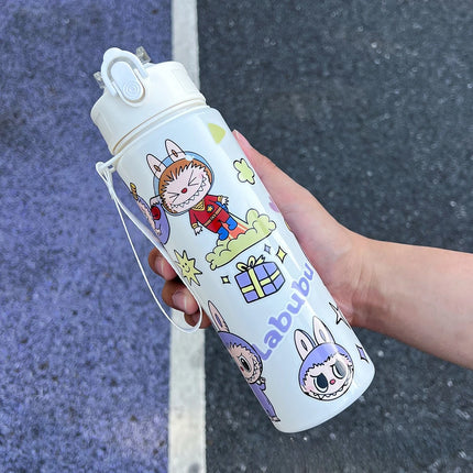 New elastic lid outdoor straw cup with large capacity labu cute cartoon children's straw cup