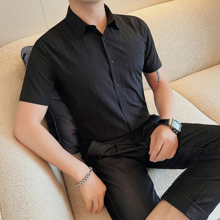 Plus Size 4XL-M Luxury Summer Fashion Striped Shirts Men's Short Sleeved Slim Fit Casual Business Shirt 2024 New Club Outfits