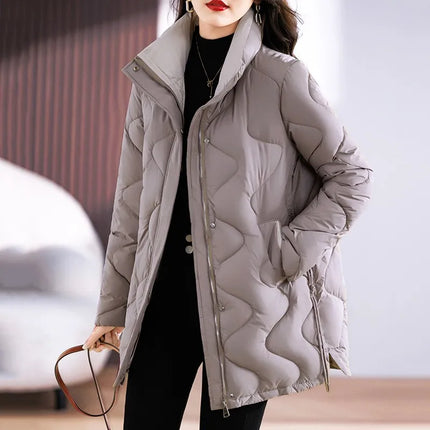 Winter Coat Women Fashion Down Cotton Hooded Jacket Casual Loose stand collar Solid Warm Thick Outwear Parka