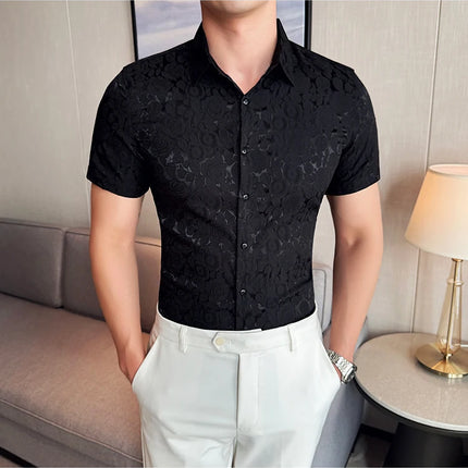 2025 Summer New Flower Shirts Men Short Sleeve Retro Casual Shirts Fashion Versatile Business Slim Social Party Tuxedo Blouse