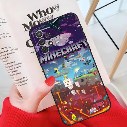MINISO-Cute M-Minecraft Block World Phone Case For Samsung Galaxy A55 A54 A53 A52 A34 S24 S25 FE Ultra S23 Cover