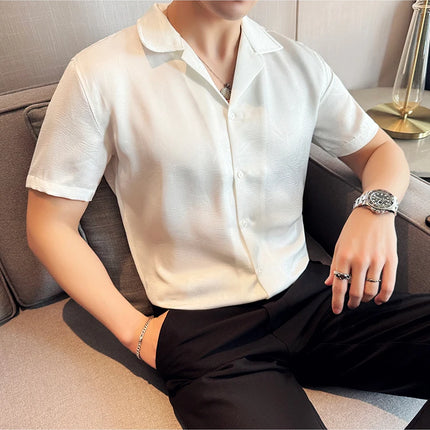 New Chinese Jacquard Shirt Luxury Men Elegant Print Slim Fit Casual Prom Social Shirts High Quality Summer Short Sleeved Tuxedo