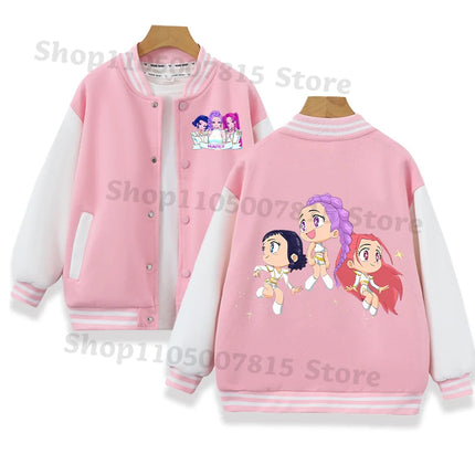 K-pop Demon Hunters Baseball Uniform for Children Anime Cartoon Fashion Jacket Boys Girls Spring Autumn Sweet Coat Kids Clothes