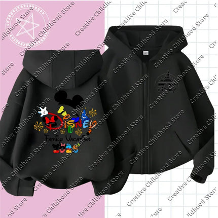 2025 Disney Minnie Mouse Girl Cartoons Kawaii Girl Clothes zipper Hoodie Boy Children Top Caricature Fashion Disneyland Trip