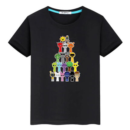 Sprunki print 100%Cotton Cute Tees anime Short y2k one piece Sprunki  t shirt for kids boy 10year Tops pride tshirt girl clothes