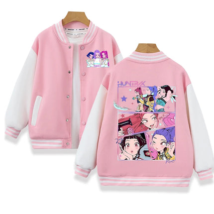 K-pop Demon Hunters Baseball Uniform for Children Anime Cartoon Fashion Jacket Boys Girls Spring Autumn Sweet Coat Kids Clothes