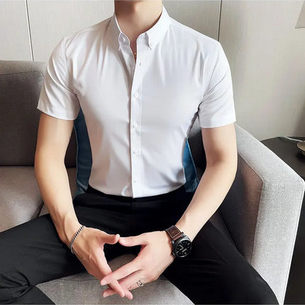 2025 Summer Solid Slim Fit Shirt High Quality Men Business Casual Short Sleeved Social Party Shirts Men Clothing Plus Size 5XL-M