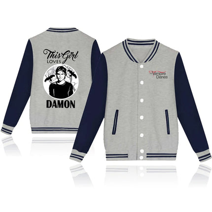 New Hot the Vampire Diary Printing Baseball Uniform Jacket Men Women Y2k Hip Hop Clothing Fleece Warm Sportswear Oversized Coat