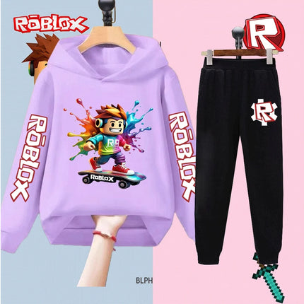 Kids Roblox Printed Sweatshirt Set Boys Girls Long Sleeve Top Pants Casual Sportswear Outfit Children's Fashion Clothing